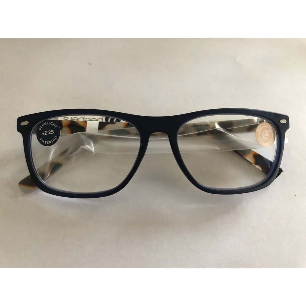 NEW NAVY CHAI TORTOISE PEEPERS BLUE LIGHT READING GLASSES +2.25